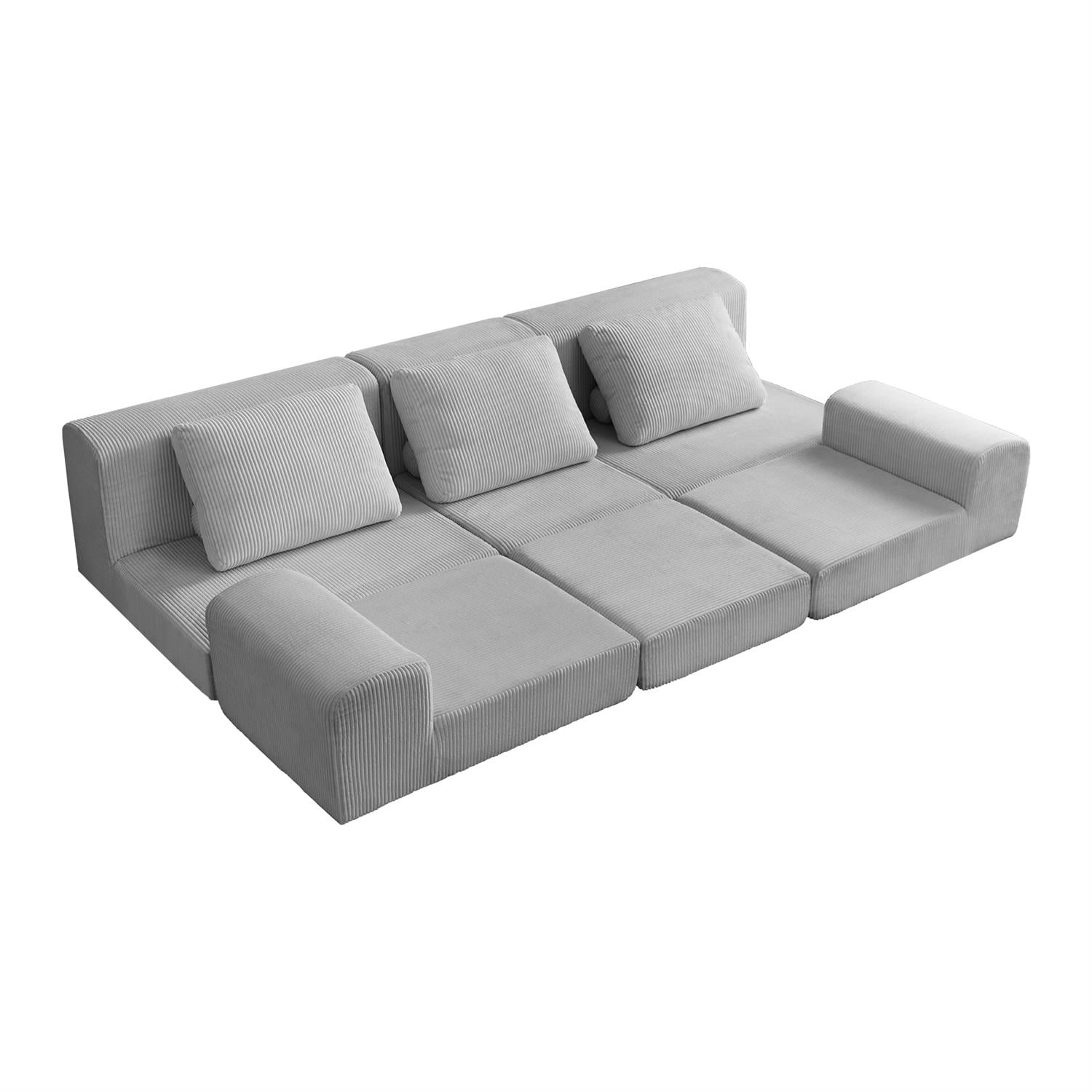 Demi Bonn108" Modular Cloud Sectional Sofa, 3-Seater Corduroy Convertible Sofa Bed, Comfortable Modern Lounge Couch for Living Room Furniture, Gray