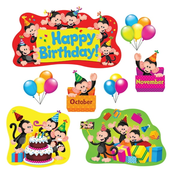 TREND Monkey Mischief Birthday Bulletin Board Set