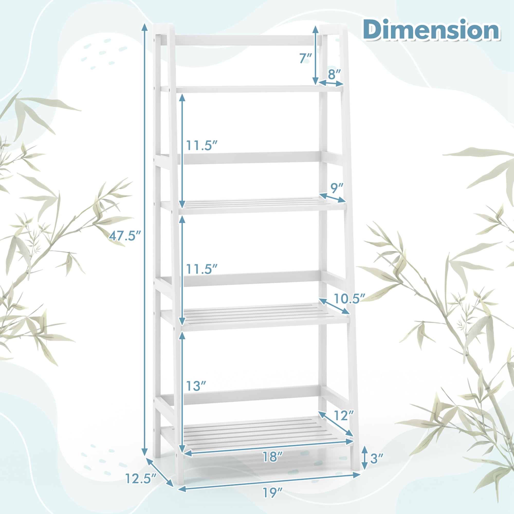 Costway Multifunctional 4 Shelf Bamboo Bookcase Ladder Plant Flower Stand Rack Storage White