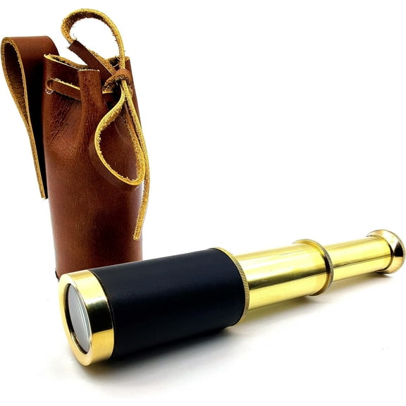 Telescope Spyglass Royal Antique Look Vintage Pirate Solid Brass & with Real Leather Cover Telescope 6 inch