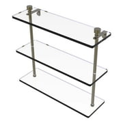 Foxtrot Collection Triple Tiered Glass Shelf - Antique Brass / 16 Inch