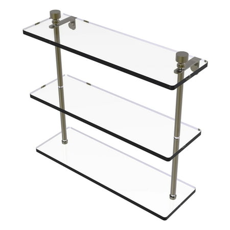 Foxtrot Collection Triple Tiered Glass Shelf - Antique Brass / 16 Inch