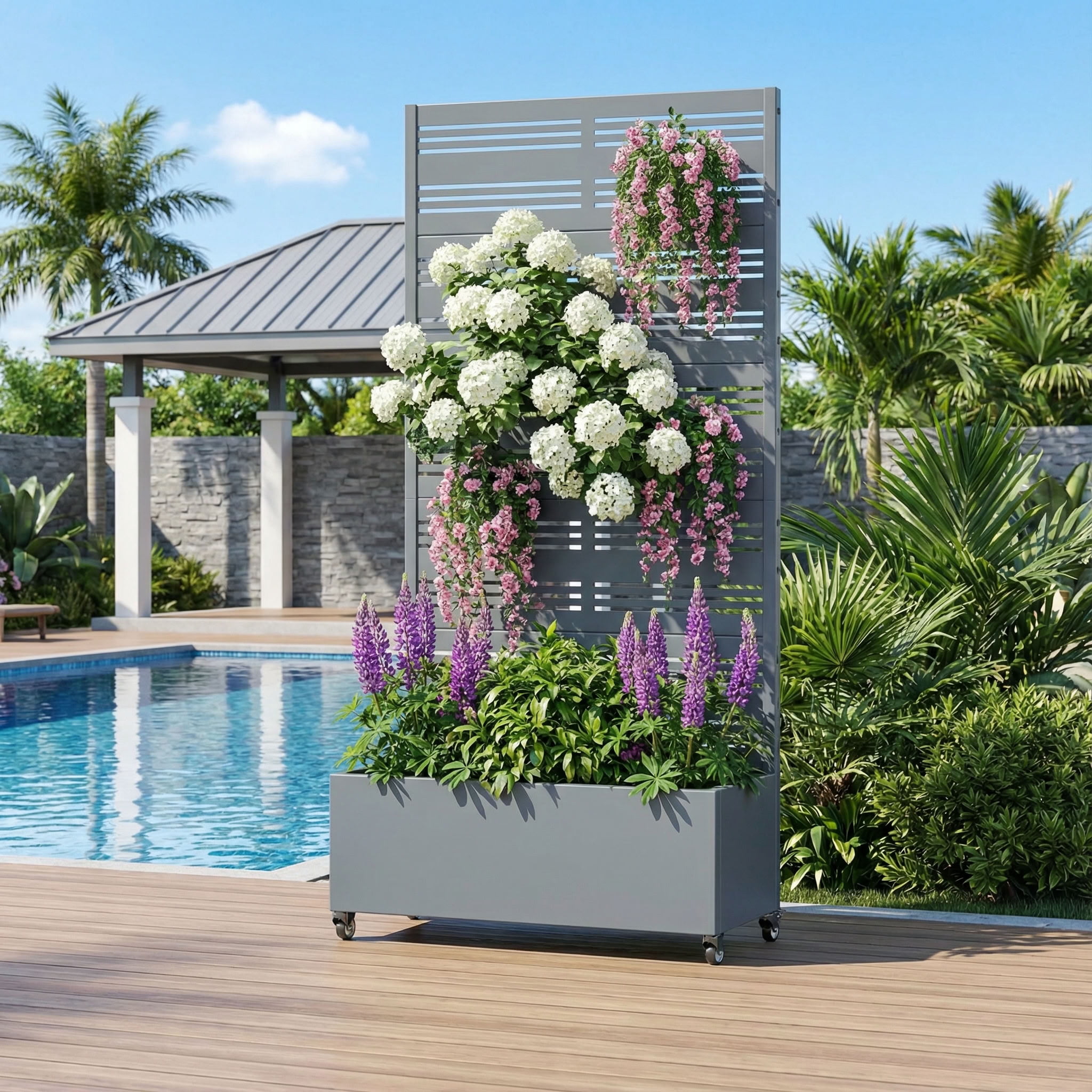 MAYEERTY 5 Panels Outdoor Metal Planter Box, Durable Weather-Resistant Planter, Decorative Metal Flower Box for Patio, Balcony, Garden