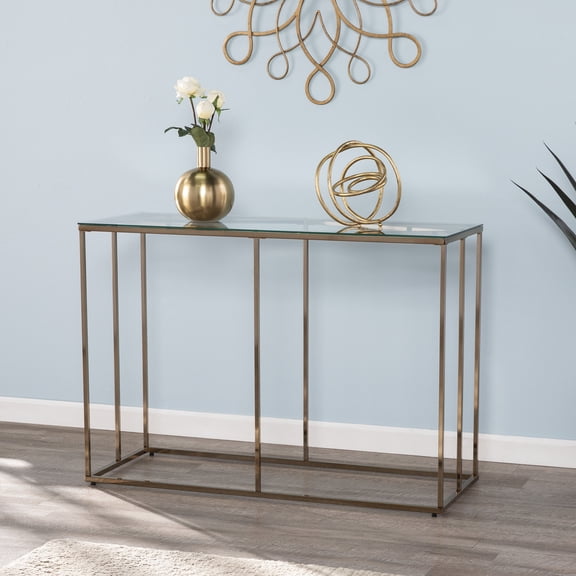 Southern Enterprises Nicholance Tempered Glass-Top Console Table in Champagne