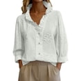 thumbnail image 2 of Endives Women's Button Down Shirt Floral Collar Embroidery Blouse Ruffled V Neck Long Puff Sleeve Casual Womens Tops Spring Outfit Summer White, 2 of 5