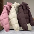 thumbnail image 4 of Women Winter Cotton Coat Hooded Thickened Padded Short Type with Zipper Pockets Elastic Cuffs Pure Color Windproof Lady Down Coat, 4 of 8