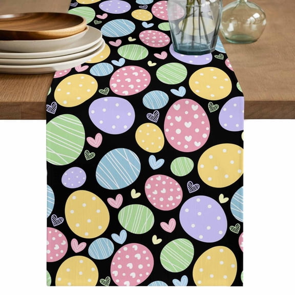Table Runner 36 Inches Long for Kitchen Dining, Easter Eggs Dresser Scarf Farmhouse, Dining Table Decorations for Wedding/Parties, Cute Colorful Farmhouse Love Black 13 x 36 In