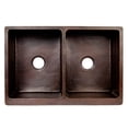 thumbnail image 4 of Premier Copper Products 33-inch Hammered Copper Kitchen Apron 50/50 Double Basin Sink w/ Scroll Design and Apron Front Nickel Background, 4 of 4