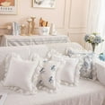 thumbnail image 5 of Pure Cotton White Ruffled Embroidered Pillowcase Elegant Rural Style Waterproof Pillowcases Shams Standard Lace Decorative Covers for Living Room Bed Sofa (18"x18", Little White Flower), 5 of 12