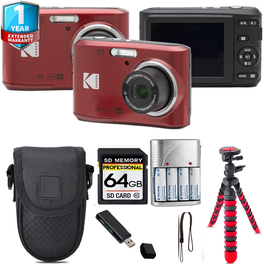 Kodak PIXPRO FZ45 Digital Camera, Red, 27mm Wide Lens, 32GB SD