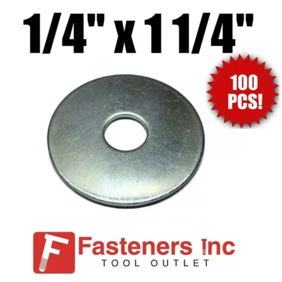 (Qty 100 Pcs) 1/4" X 1 1/4" Zinc Plated Fender Washers