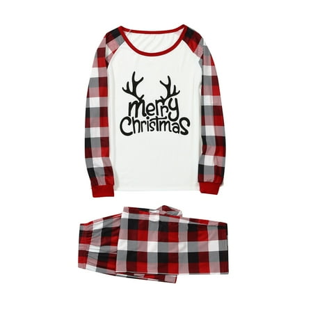 

KEJIG Stylish Christmas Men Plaid Deer Print Long Sleeve Tops+Pants Family Pjs Matching Set