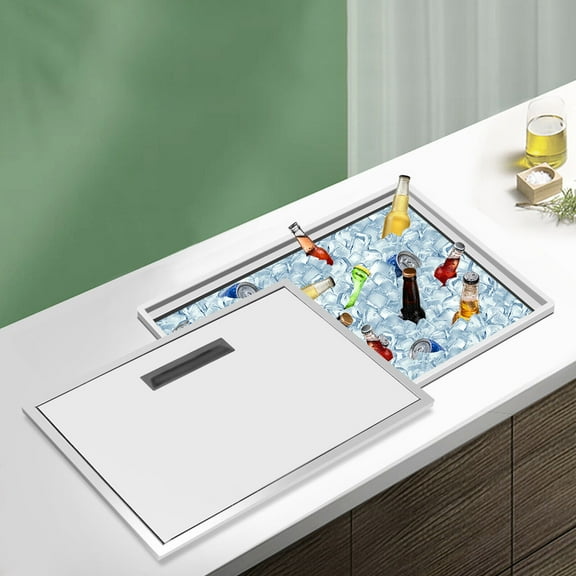 Miumaeov 47L Drop in Ice Chest Rectangle Stainless Steel Ice Bin Cooler with Cover for Cold Wine Beverage (22''L x 17''W x 12''H)