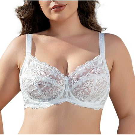 Ousvtion Clearance Deals Women Lace Bra Underwire Full-Coverage Bralettes Adjustable Strap Bras Sexy Push Up Bralette lingerie White 40C