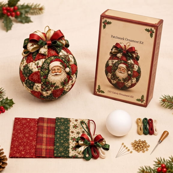Clearance! Christmas Classics Patchwork Ornament DIY Kit, No-Sew Ornament Kit (Santa)
