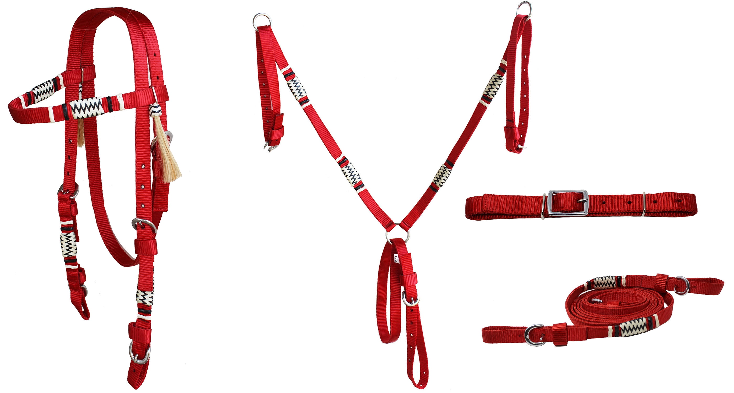 Horse Western Challenger COB Nylon Headstall Breast Collar Reins Curb Strap Tack Set 60112RDC