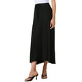 thumbnail image 3 of INSPIRE CHIC Women's Casual Elastic Waist Drawstring Stretchy Flare A-Line Long Skirt XL Black, 3 of 4