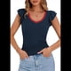 thumbnail image 2 of Camiseta de Verano para Mujer, con Cuello en V, Volantes, Sin Mangas, Corte Entallado, Azul Marino, Talla XL, 2 of 7
