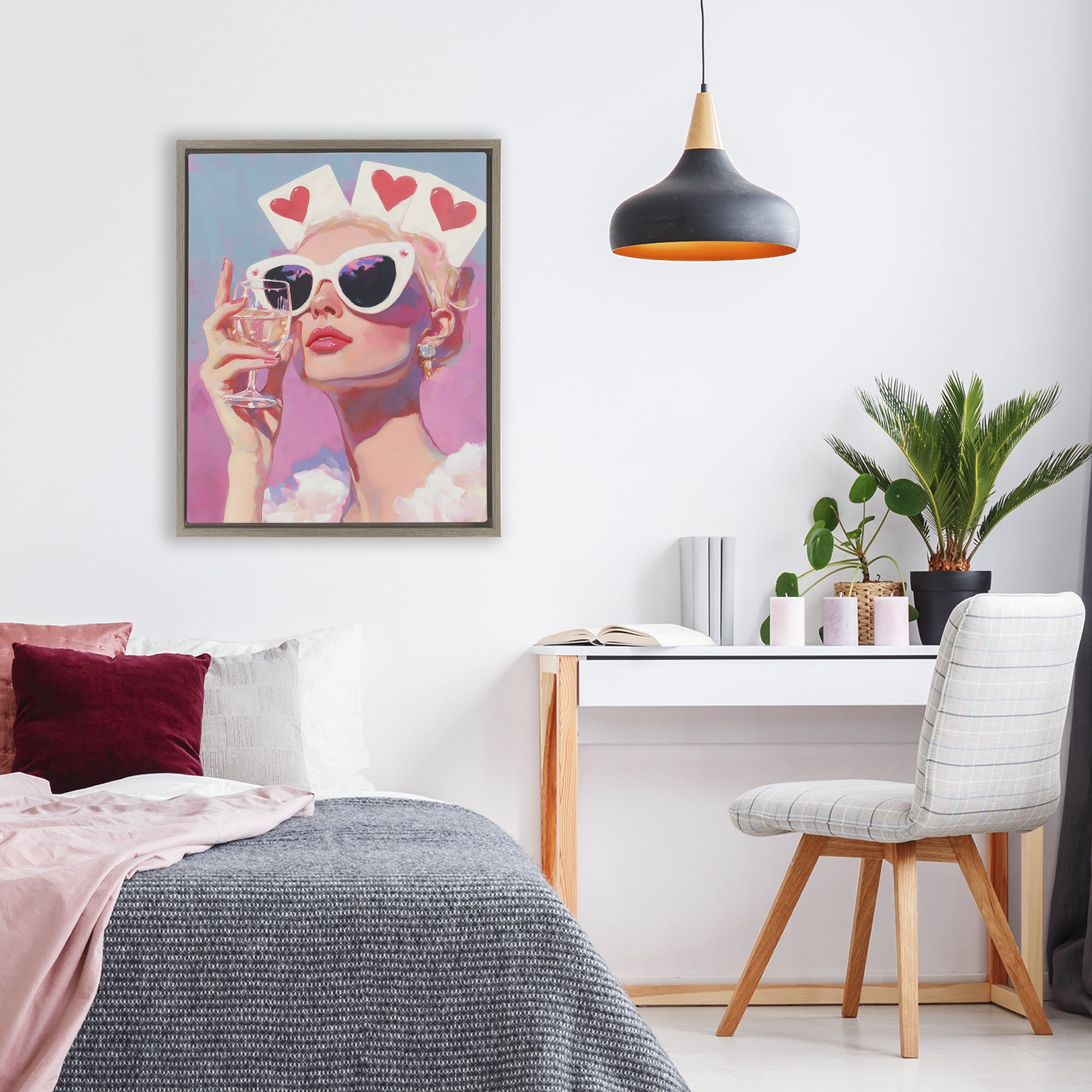 Stupell Industries Queen of Hearts Retro Glam Brown Framed Floater Canvas Wall Art, design by The Prints Vibe