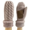 thumbnail image 3 of Jinhomg Unisex Knitted Mittens Windproof Thermal Fleece Lining Glove Mittens Winter Casual Comfy Cable Knit Gloves Cold Weather Daily Wear Pink Free Size, 3 of 5
