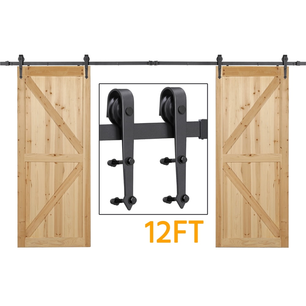 Sliding Barn Door Hardware Kit 4-12FT Modern Closet Hang Style Track Rail Black