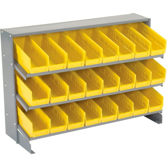 Global Industrial 3 Shelf Bench Pick Rack - 24 Yellow Plastic Shelf Bins 4 Inch Wide 33x12x21