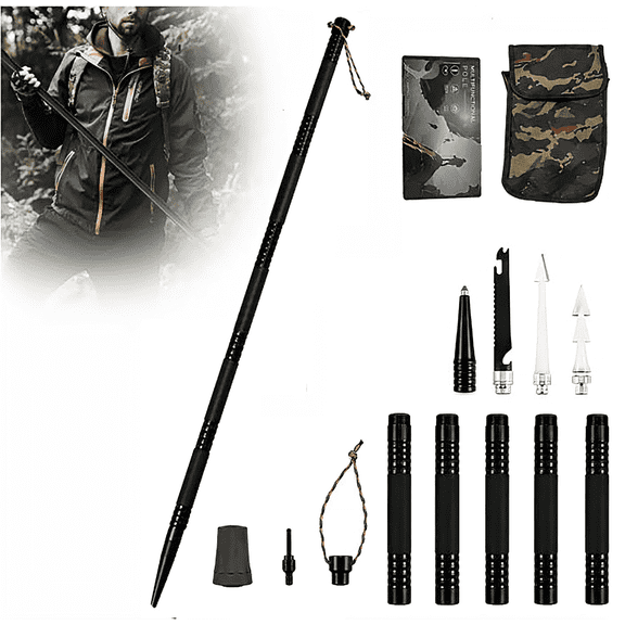 AZSHOP Multifunctional Trekking Poles for Hiking Outdoor Tools, 5-Section Lightweight Aluminum Hiking Stick with Anti-Slip Grip for Outdoor Adventures, Trekking, Camping, Hunting