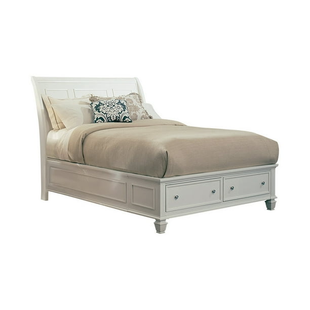 Cottage Style Sleigh Storage California King Bed With Molded Details White Com Sleigh Storage California King Bed, White California King Bed Frame With Storage