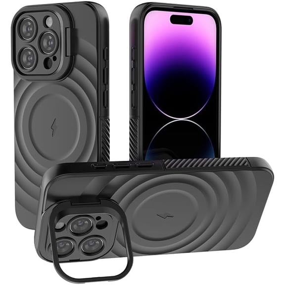 for iPhone 15 Pro Magnetic Case Comfortable Touch Hidden Stand Drop-Resistant Design Wave Texture Shockproof Compatible MagSafe Wireless Charging,5 Color