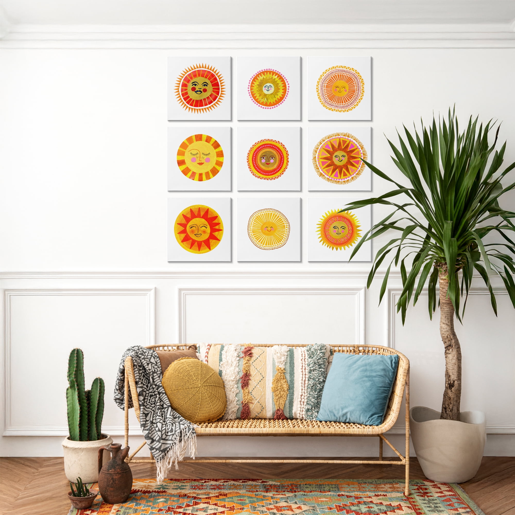 Stupell Industries Warm Boho Sun Collection 9 Piece Canvas Wall Art Set, design by Katherine Herrell Studio
