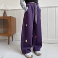 thumbnail image 4 of UACY Girls Floral Print Sweatpants Fall Casual Cute Soft Fleece Wide Leg Joggers Teen Fashion Baggy Straight Track Pants, 4 of 6