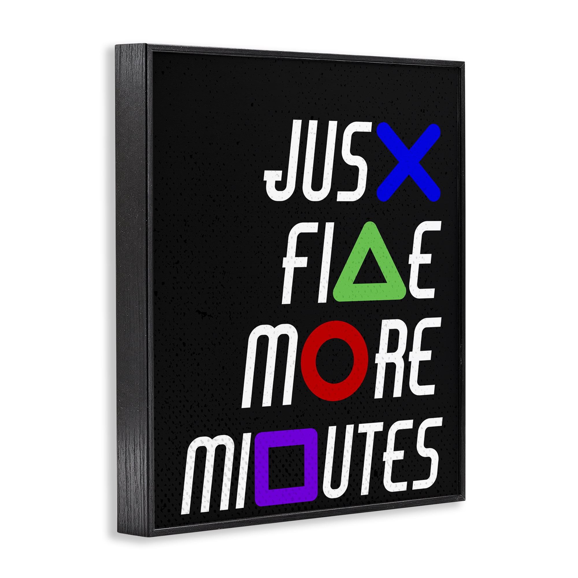 Just Five Minutes Gamer Buttons Black Framed Giclee Art, design by Kim Allen