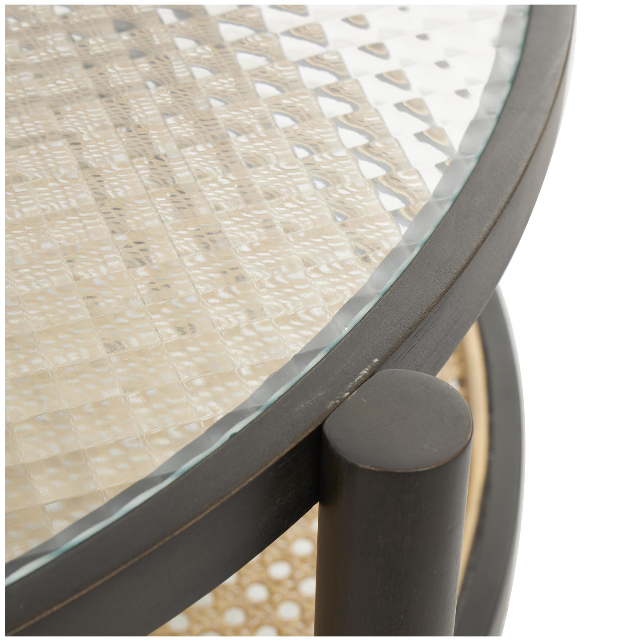 DecMode 34" x 17" Brown Rattan Coffee Table with Pressed Tempered Glass Top, 1-Piece