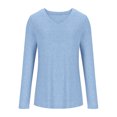 thumbnail image 3 of Ashirexll Long Sleeve Tops for Women Plus Size Long Sleeve V-Neck Shirts Fall Fashion Basic Layering Slim Soft Thermal Underwear Tops Light Blue XXL, 3 of 5