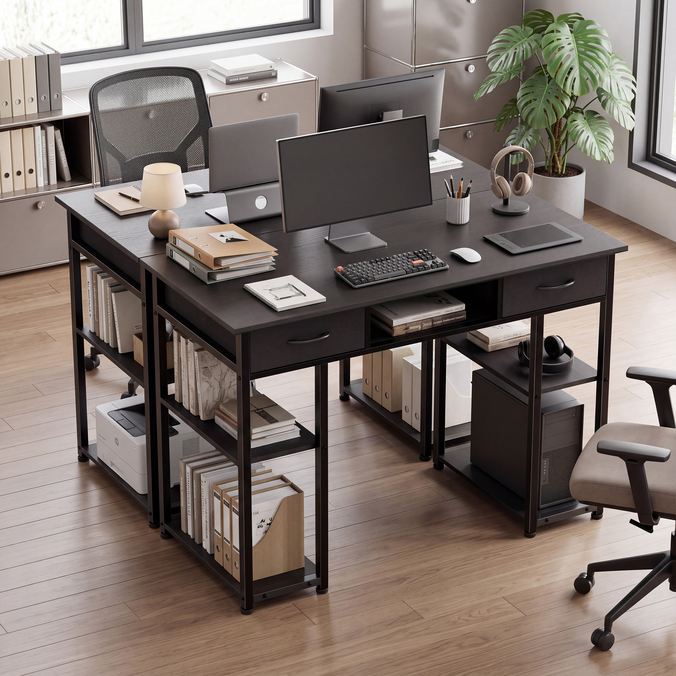 edx 48 Inch Office Desk with Drawers and Storage Shelves, Black photo 8