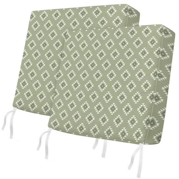 Outdoor Patio Cushion Covers 2 Pack Western Aztec Tribal Chair Pads Slipcovers with Ties & Zipper Waterproof Sage Green Geometric Boho Seat Cushion Covers for Outdoor Furniture Couch Sofa 22x20 Inch