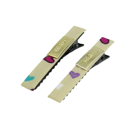 Fibre Metal - 2 Pieces Heart Prints Fibre Coated Black Metal Clip Hair Clip Beige for Lady