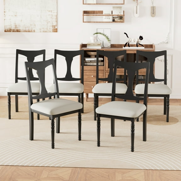 Upholstered Dining Chairs (Set of 6), Farmhouse Armless Kitchen Chairs, Solid Wood Legs