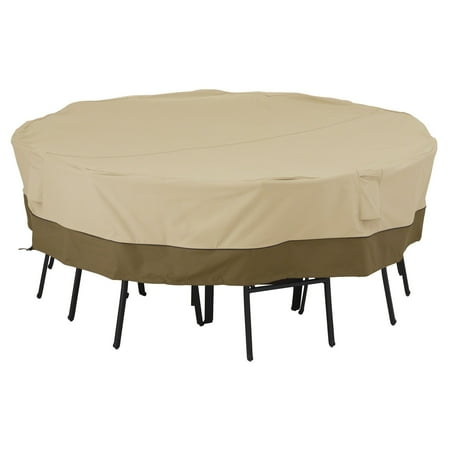 Patio Table Chair Covers - Classic Accessories Veranda Square Table and Chair Patio Furniture Storage Cover, Large, Pebble/Bark/Earth