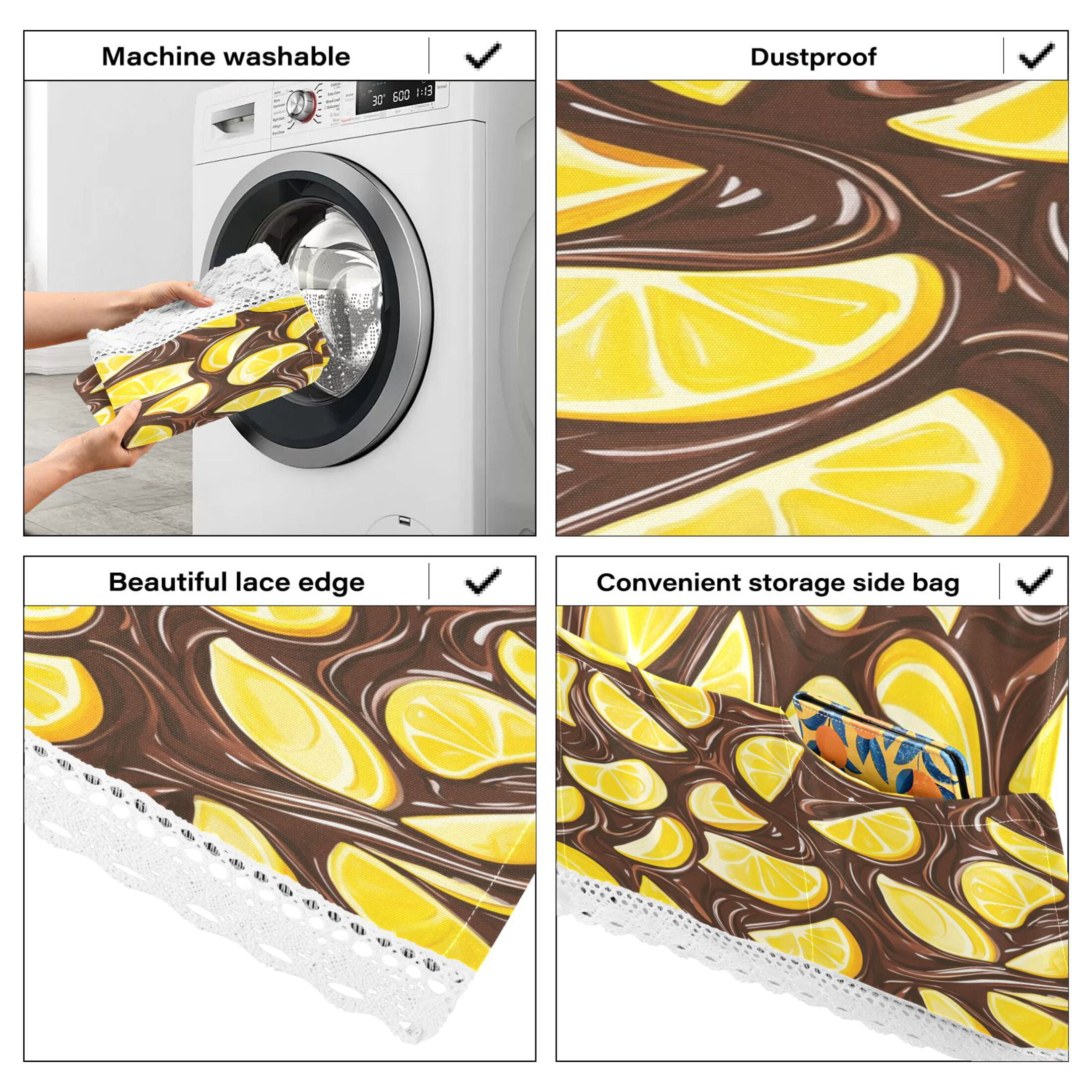 Lemon Chocolate PatternWasher and Dryer Covers Dust-Proof and Oil Resistant Fridge Cover with 4 Storage Pockets Washing Machine Top Cover for Laundry Kitchen Home 51.2 x 22 In