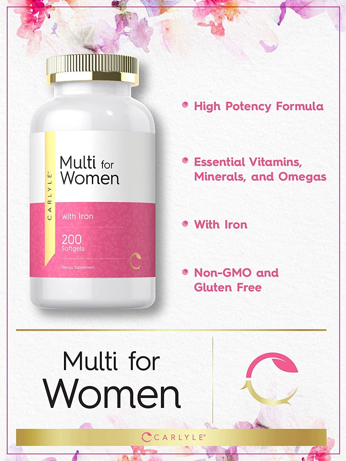 Multivitamin for Women with Iron | 200 Softgel Capsules | by Carlyle