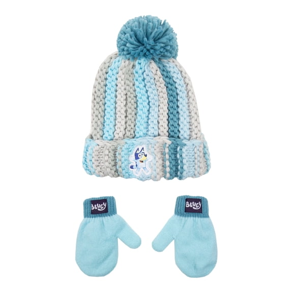 Bluey Licensed Toddler Boys or Girls Knit Beanie Hat and Gloves Set, 2-Piece, One Size