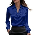 thumbnail image 2 of WHEANG Long Sleeve Shirts For Women Satin Button Down Shirt Collar Long Sleeve Soft Smooth Work Casual Elegant Pleated Blouse 1Pc Blue S-Xxl, 2 of 4