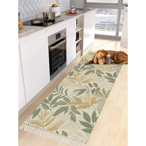 Sage Green Yellow Botanical Entryway Runner Rug 2x4ft,Vintage Spring Summer Washable Woven Living Room Hallway Bedroom Kitchen Carpet with Tassels,Indoor Outdoor Throw Door Mat for Entryway