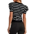 thumbnail image 4 of UVN Striped Tops for Women Summer Short Puff Sleeve Pullover Blouses Casual Crewneck Knit T Shirts, 4 of 8