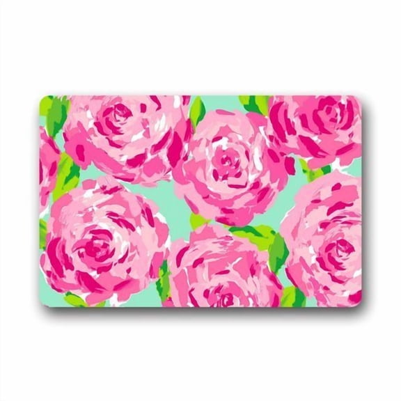 WinHome Lilly Pulitzer Pink Flower Doormat Floor Mats Rugs Outdoors/Indoor Doormat Size 23.6x15.7 inches
