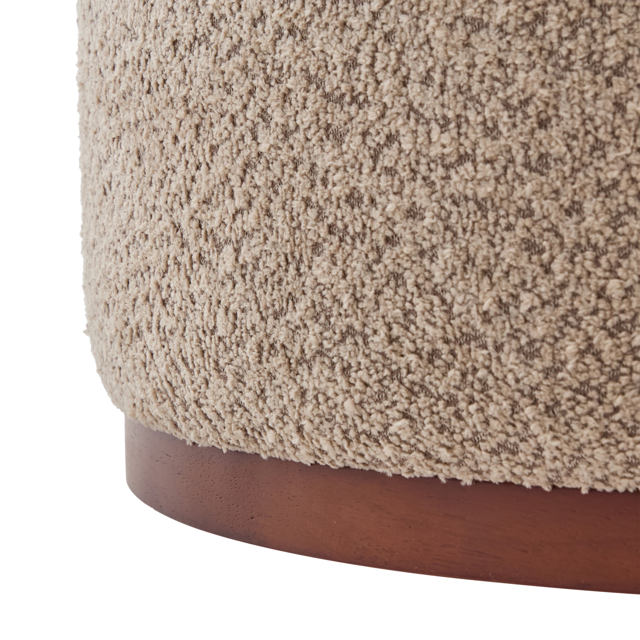 Christopher Knight Home 28.7" Classic Round Storage Ottoman with Chenille Upholstery, Wooden Base, Light Brown