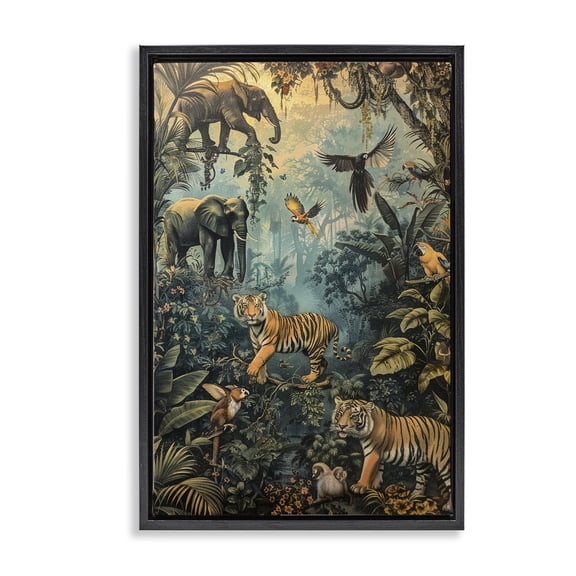 Stupell Industries Bohemian Vintage Rainforest Jungle Black Floating Frame Canvas Art, 17 x 25, by Franklyn Gregory