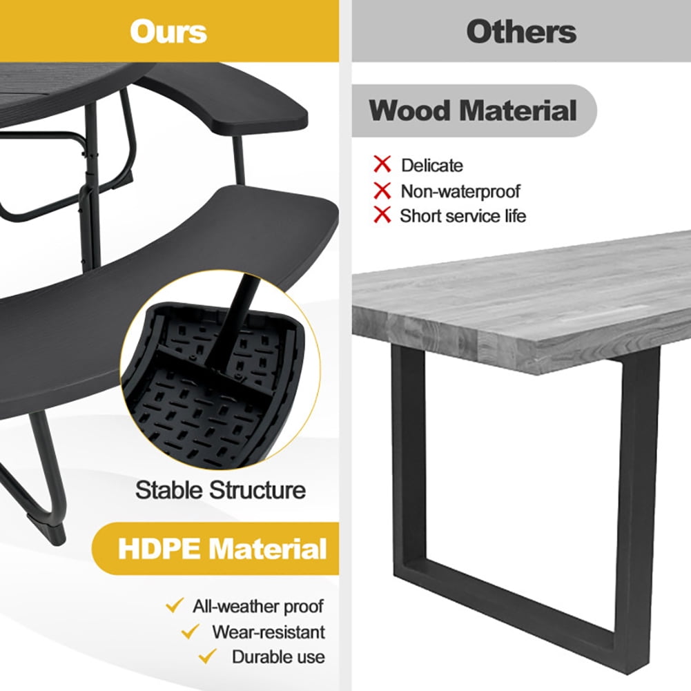 Aimee Lii 8-Person Outdoor Picnic Table and Bench Set with Umbrella Hole, Outdoor Patio Furniture Set, Black