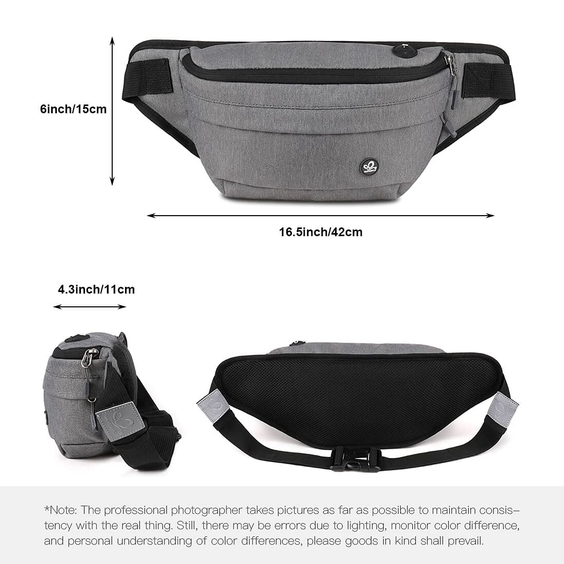 WATERFLY Fanny Pack:Nylon Unisex Adult Big Size Waist Bag for Running Walking Traveling ,SBS Zipper - image 2 of 6